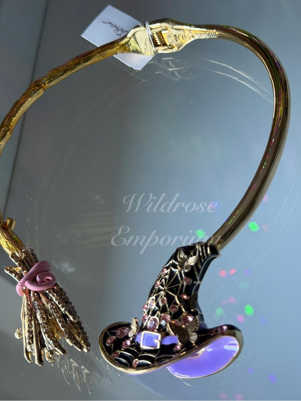 Betsey Johnson Witch Broom Web Hat Hinge Collar Statement Necklace Halloween - Picture 4 of 15